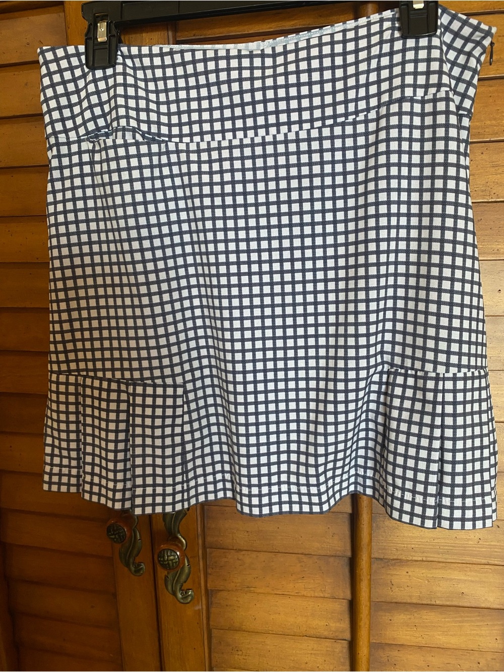 Checked Navy and White Ruffled Hem Skater Skirt